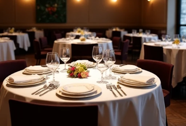 salle de restaurant avec les tables dressées suivant les techniques SOP apprises chez REC Riviera